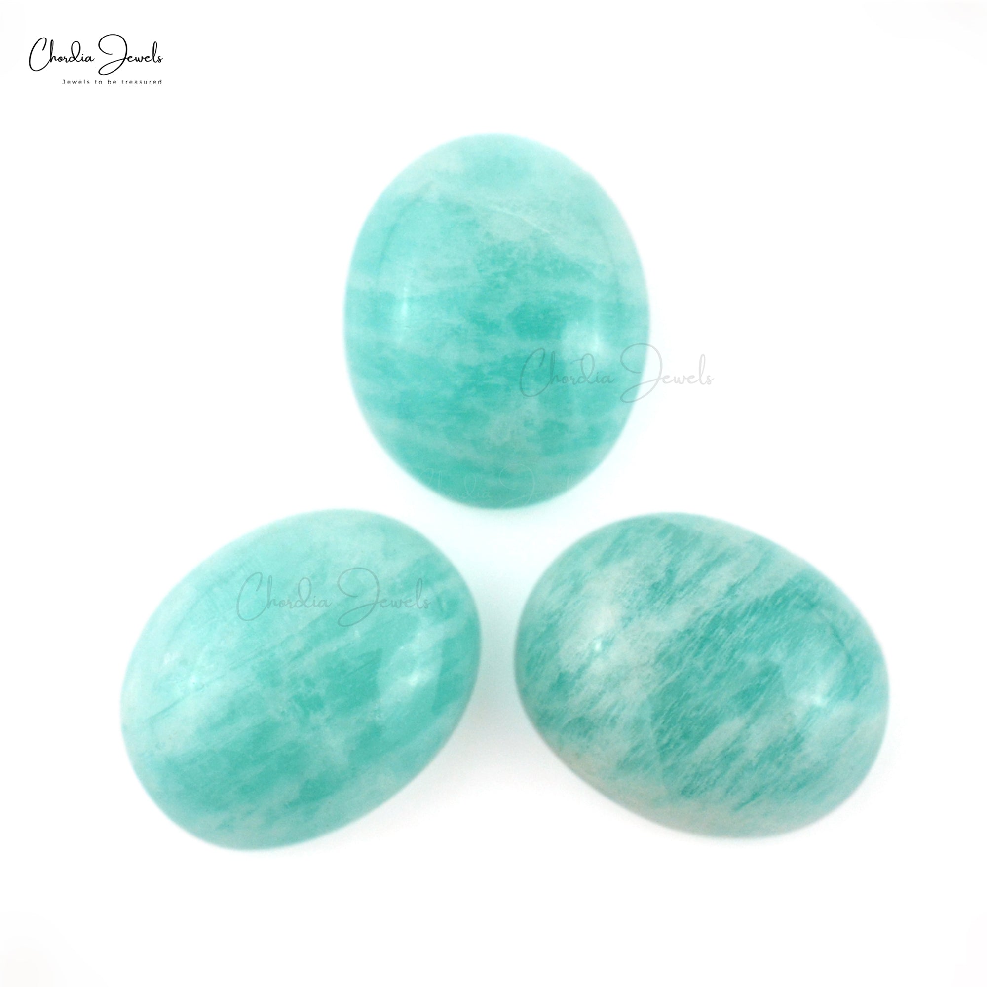 Loose Oval Cabochon 8.37 Ct Amazonite Semi Precious Gemstone For Sale, 3 Piece