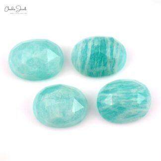 Natural Loose Gemstone Amazonite 11 Ct Oval Rose Cut Stone for Necklace, 4 Piece