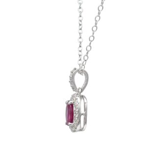 IGI Certified Halo Pendant In 14k Real White Gold Burma Ruby Diamond Pendant For Her