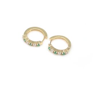 Pure 14k Yellow Gold Huggie Hoops With 0.18 Ct Emerald Dainty Diamond Hallmark Earrings