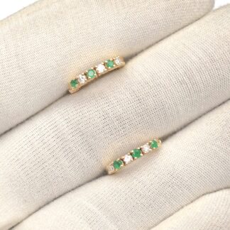 Round Cut Huggie Hoops With 2mm Emerald Diamond Latch Back Earrings In 14k Yellow Gold