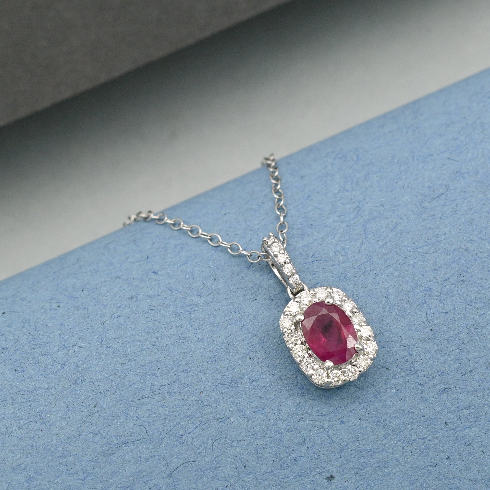 IGI Certified Halo Pendant In 14k Real White Gold Burma Ruby Diamond Pendant For Her