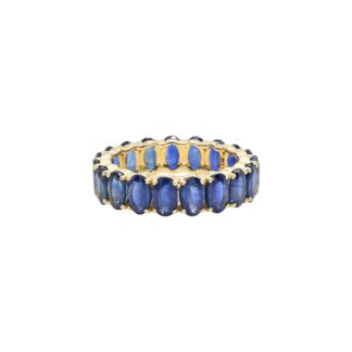 Eternity Gemstone Band In 14k Real Yellow Gold Blue Sapphire 5x3mm Oval Wedding Ring
