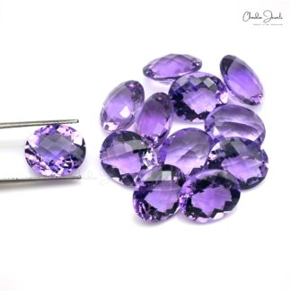 Semi Precious Amethyst 12x10mm Oval Cut Loose Stone Lot for Sale, 12 Piece