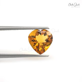 Heart Cut 10mm Citrine Semi Precious Loose Gemstone For Love Ring, 1 Piece