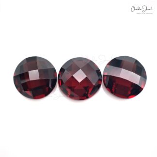Natural Loose 10mm Round Garnet Both Side Faceted Gemstone for Ring, 3 Piece