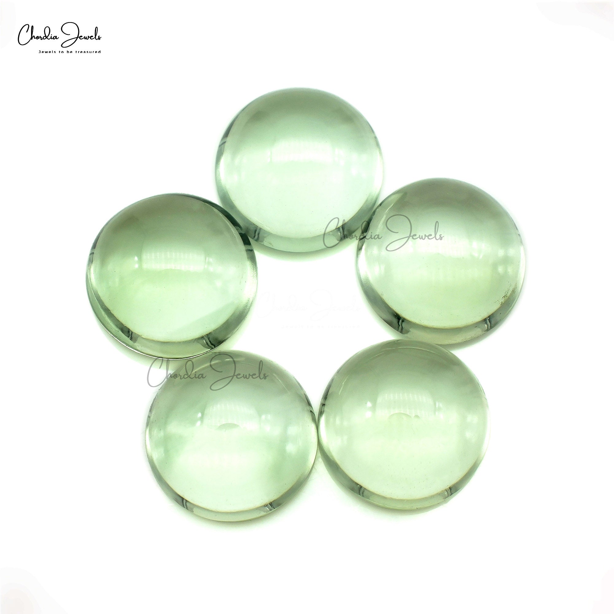 Natural Green Amethyst 10mm Loose Cabochon Lot For Jewelry Making, 5 Piece