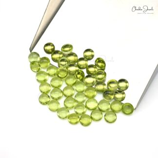 Semi Precious Peridot 4mm Round Cabochon Loose Stone Lot for Gold Silver Jewelry, 45 Piece