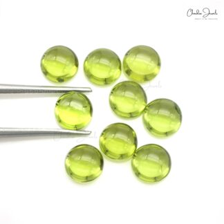 Natural Peridot Semi Precious 7mm Round Cabochon Stones Lot At Discounted Price, 9 Piece