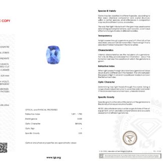 Cushion Cut 1.83 Ct Tanzanite Semi Precious Loose Gemstone For Sale, 1 Piece